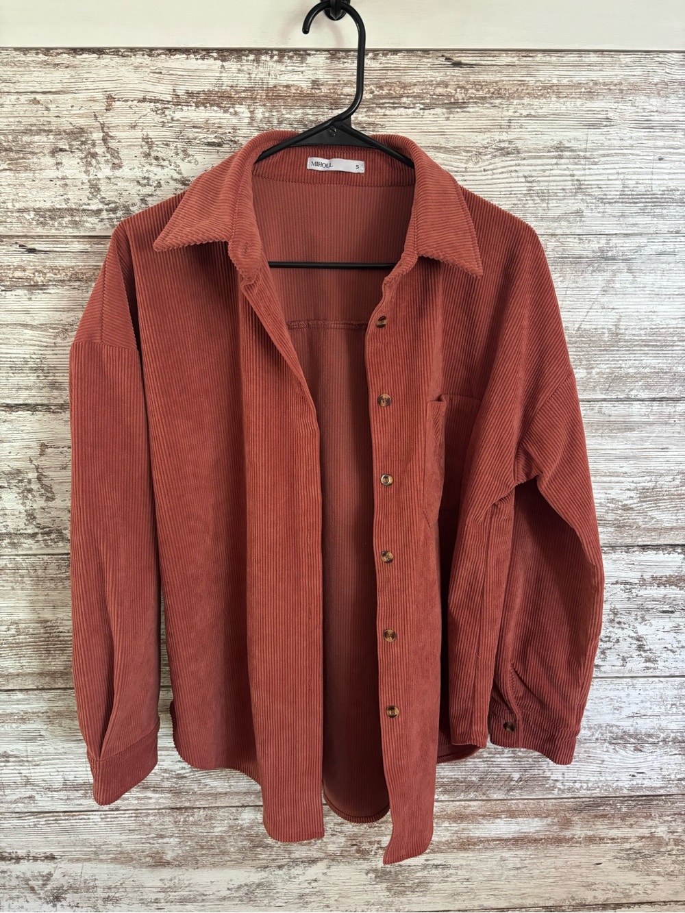 Corduroy Button-Up Shirt Jacket in Rust